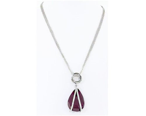 Dark red teardrop necklace with sparkling diamante overlay, 46cm length, perfect for elegant occasions.