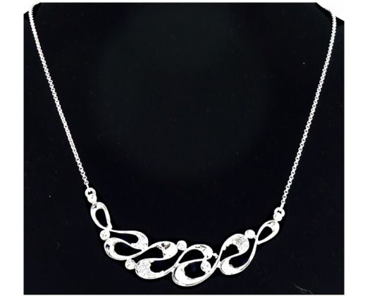 Silver Ribbon Necklace in sterling silver, featuring sparkling crystals, perfect for elegant styling at any occasion.