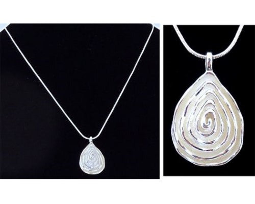 Elegant teardrop silver necklace featuring shiny and matte finishes, perfect for versatile styling.