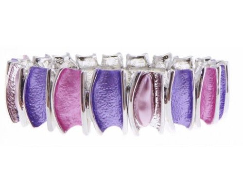 Vibrant fuchsia and purple elastic bracelet with gracefully curved pieces, perfect for casual and formal occasions.