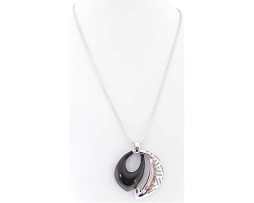 Stunning Black/Silver Abstract Necklace featuring a unique pendant, perfect for any outfit and occasion.