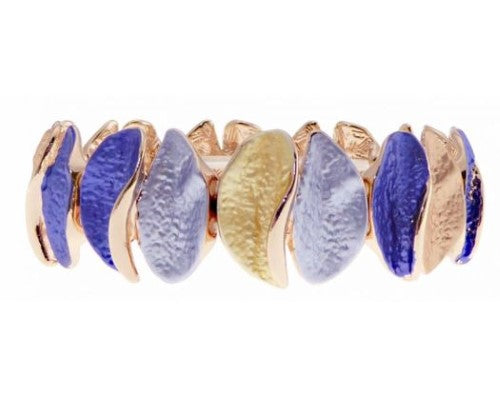 Vertical Leaves Bracelet featuring rose gold and blue accents, combining elegance with a nature-inspired design.