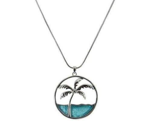 Elegantly designed Pacific Palm Necklace featuring a 45 cm chain and a 4 cm palm pendant, perfect for nature lovers.