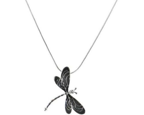 Necklace - Dragonfly Black & Silver