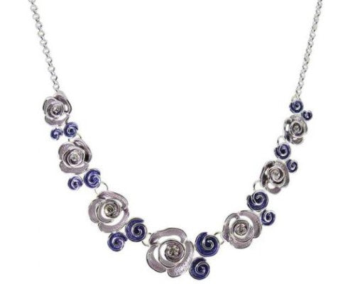 Necklace - Pink Roses with Crystal