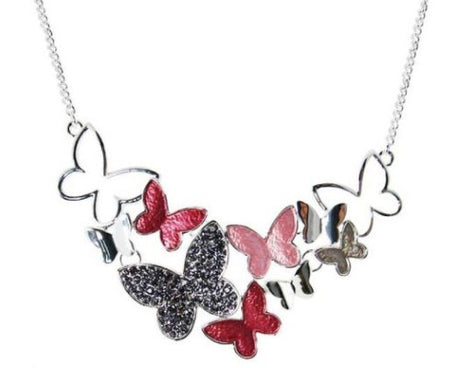 Purple and pink butterfly necklace, 36 cm chain, perfect for adding elegance and charm to any outfit.