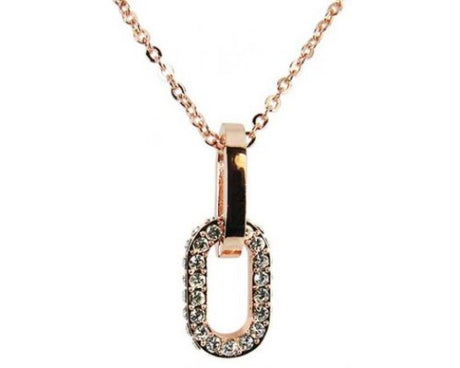 Rose gold Jax Swarovski Oval Necklace featuring a 2.7 cm x 1 cm pendant adorned with sparkling crystals on a delicate chain.