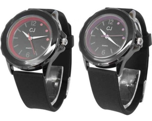 Set of 2 stylish silicone band watches in purple and pink, 33 mm, with stainless steel back and Seiko movement.