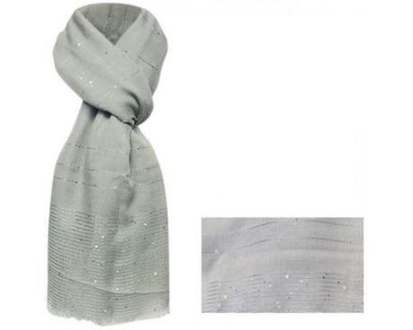 Soft gray Heather Sparkle Scarf with frayed edges, 92x188 cm, features subtle sparkle for elegant styling.