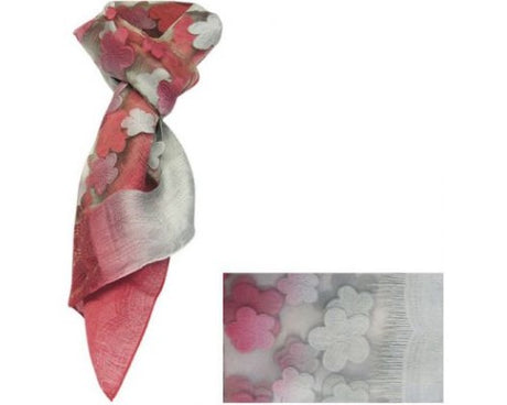 Lightweight floral sheer scarf in rose and silver, perfect for elevating any outfit with elegance and versatility.