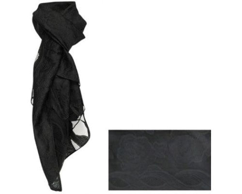 Lightweight sheer rose black scarf, 67 cm x 180 cm, featuring a delicate floral print for elegant styling.