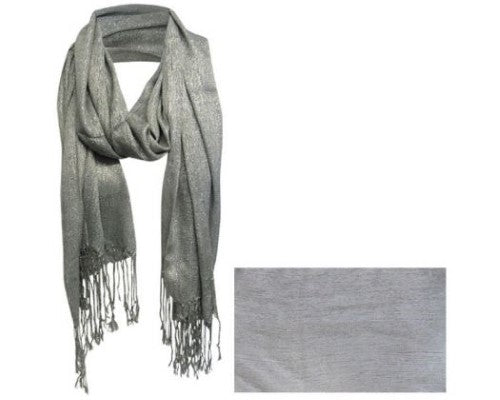 Lightweight shimmer silver scarf, 60x170 cm, perfect for versatile styling and elegant layering for any occasion.