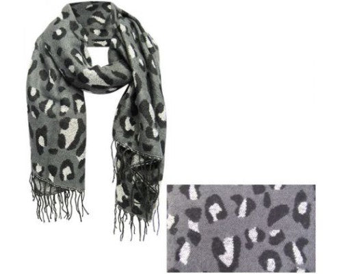 Winter-weight silver scarf featuring an adorable cat print, perfect for stylish cat lovers.