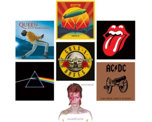 Set of 7 canvas prints featuring iconic rock album covers, perfect for music lovers' home decor.