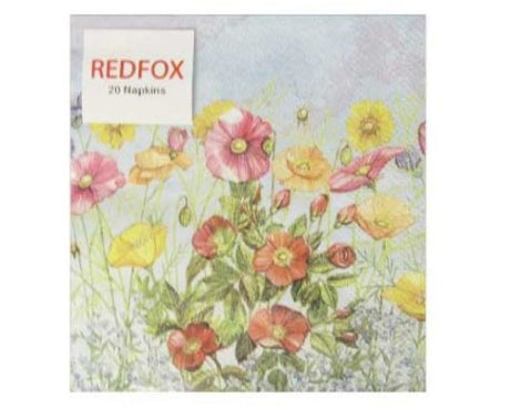 Vibrant poppy design cocktail napkins, 2-ply, 25 x 25 cm, perfect for parties and gatherings, pack of 20.