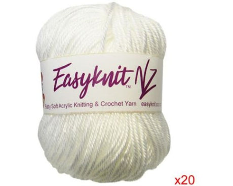 Pack of 20 BabyWhite 4-ply yarn balls, 50g each, perfect for soft baby garments and accessories.