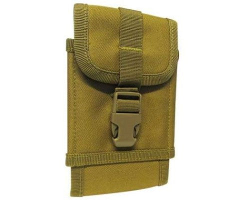 Camo Khaki mobile pouch with belt loops and carabiner ring, fits iPhone 7-plus, keeps essentials handy.