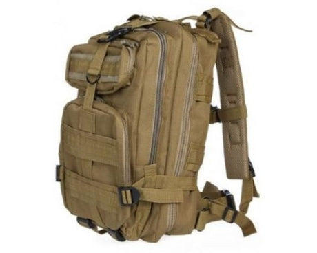 Durable Camo Club Khaki backpack with padded straps, great for travel, school, or outdoor activities.