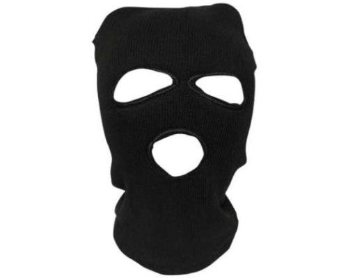 Black lined balaclava providing full head coverage, ideal for winter sports and outdoor activities.