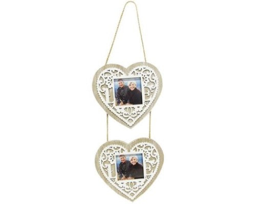 Double-heart photo frame with love cut-out design, perfect for showcasing cherished memories in a romantic style.