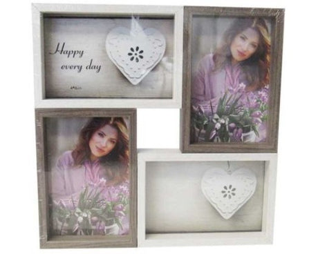 Elegant beech and white MDF photo frame for showcasing four cherished memories, perfect for home or office decor.