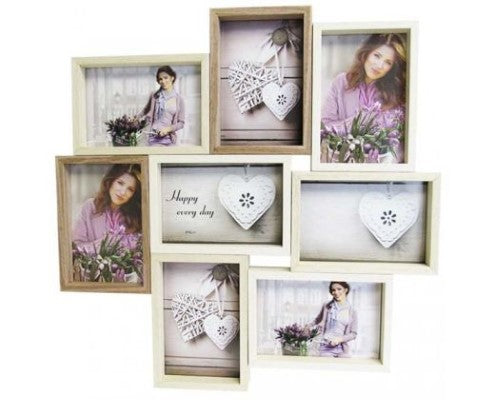 Beech Tones Eight Photo Frame, elegantly displaying eight photos in warm beech tones, perfect for any decor.