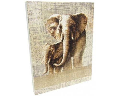 Textured wall art of a mother elephant and calf, beautifully detailed, perfect for adding elegance to any room.