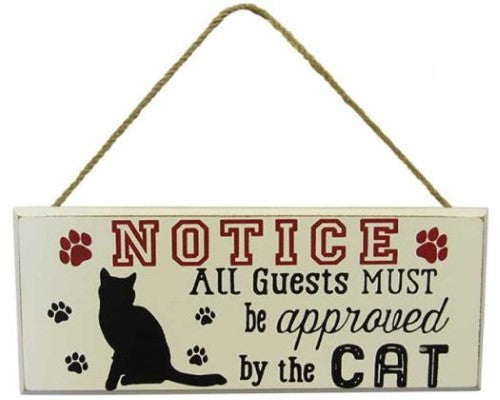 Pet word art sign with rope hanger, ideal for cat lovers, catteries, and hotels, measures 25 x 10 cm.