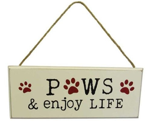 Charming Pet Word Art Sign - Paws, 25x10 cm, durable MDF with whimsical typography and rope hanger for dog lovers.