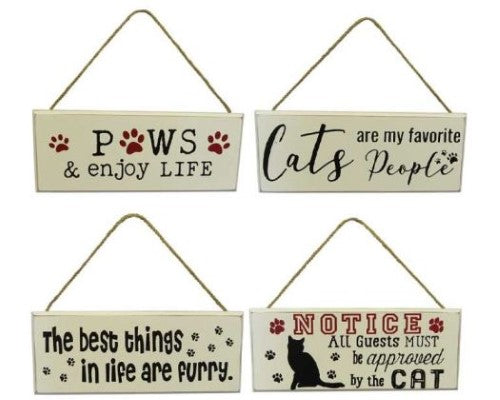 Set of 4 lightweight and stylish pet-themed word art signs with charming typography and rope hangers.