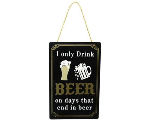 Rustic MDF beer-themed wall art sign with twine hanger, perfect for man caves and home bars, 23 x 15 cm.