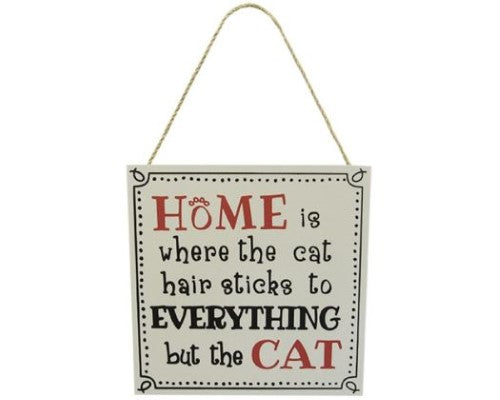 Rustic wall sign featuring 'Cat Hair' message, perfect decor for cat lovers, measures 20 x 9 cm with twine hanger.