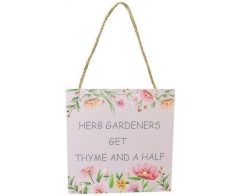 Charming 12x12 cm MDF wall art for organizing herbs, featuring a rustic twine hanger, perfect for gardens or kitchens.