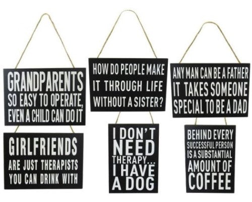 Charming set of 3 MDF family signs with rustic rope hangers, perfect for home decor and promoting togetherness.
