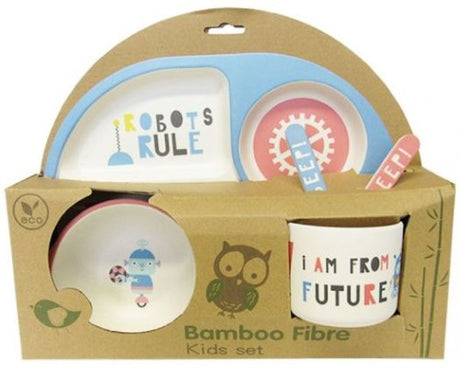 Eco-friendly bamboo pirate plate set for kids, featuring cute designs and dishwasher safe convenience.