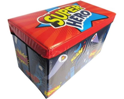 Vibrant superhero-themed toy storage box, 60cm, doubles as a stool, perfect for organizing children's toys.