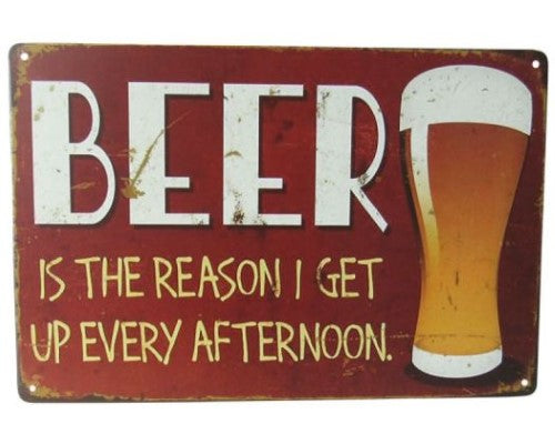 Retro 'Beer Afternoon' tin sign, 30cm x 20cm, perfect for home bars and cozy spaces, adds a playful touch to decor.