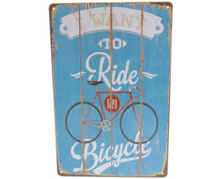 Retro tin art sign featuring a bicycle, measuring 30cm x 20cm, perfect for display.