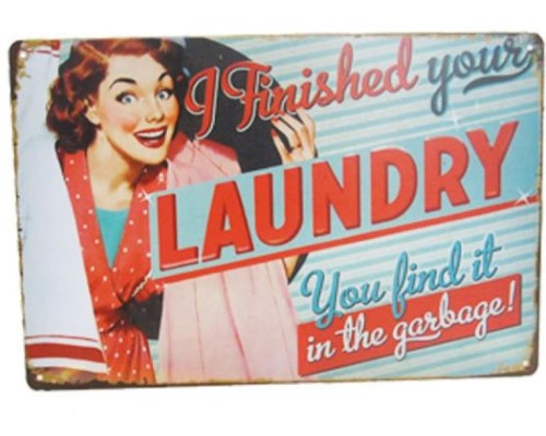 Retro tin laundry sign, 30cm x 20cm, quirky design perfect for easy display.