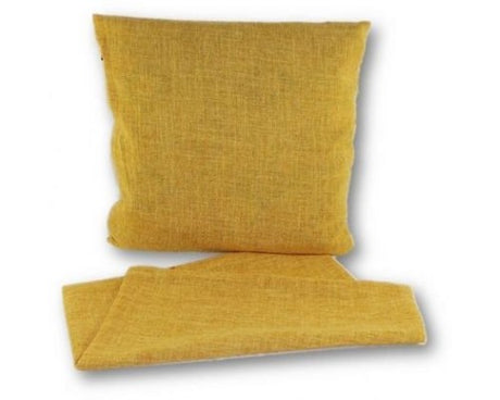 Linen look mustard yellow cushion cover, 44cm x 44cm, with easy access zip, perfect for adding warmth to any room.