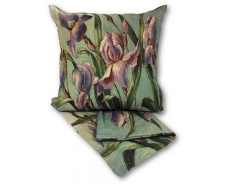 Premium thick fabric cushion cover with iris tapestry design, measuring 44cm x 44cm, featuring easy access zip.