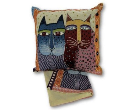 Whimsical cat-themed cushion cover in premium fabric, 44cm x 44cm with easy-access zip for washing.