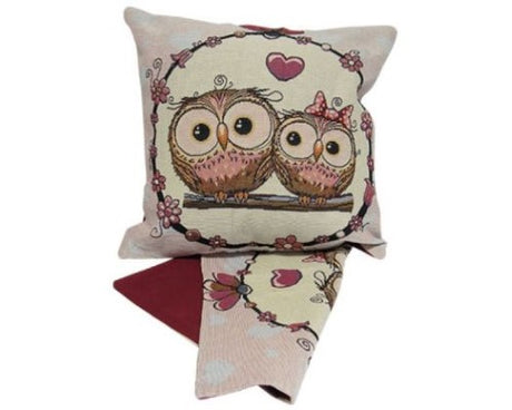 Owl Sweethearts cushion cover in thick fabric, featuring a charming owl design, perfect for cozy home decor enhancement.
