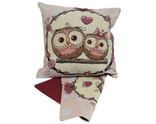 Owl Sweethearts cushion cover in thick fabric, featuring a charming owl design, perfect for cozy home decor enhancement.