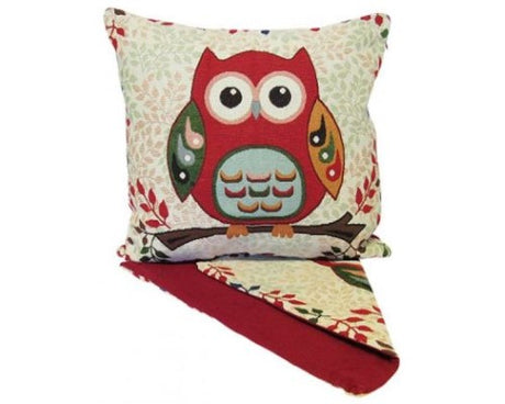 Charming Round Owl Cushion Cover in thick fabric, 44cm x 44cm, perfect for adding a whimsical touch to any decor.
