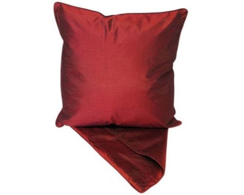 Satin look red cushion cover, 44cm x 44cm, features easy access zip for washing, perfect for stylish home decor.