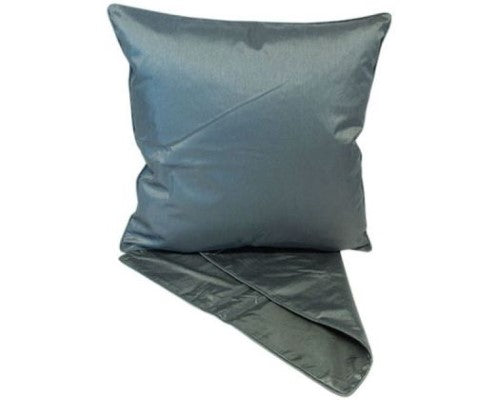 Luxurious steel gray cushion cover made from thick fabric, featuring an easy zip and measuring 44cm x 44cm for standard inserts.