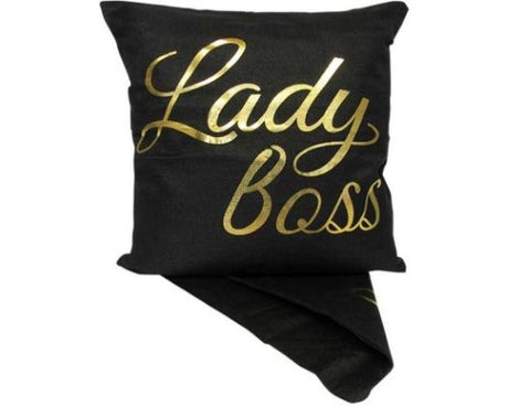 Stylish 'Lady Boss' cushion cover in thick fabric, 44cm x 44cm, perfect for adding empowerment to your home decor.