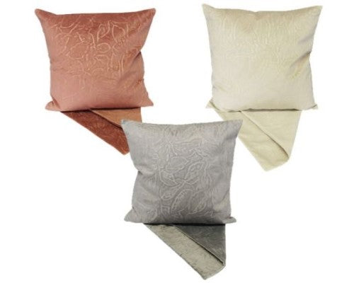 Set of 3 luxurious poly-velvet cushion covers featuring double-sided embossed leaves, perfect for enhancing home decor.