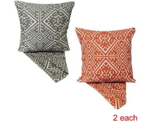 Inca Set of 4 cushion covers, 44cm x 44cm, thick fabric with vibrant designs and easy-access zip for washing.